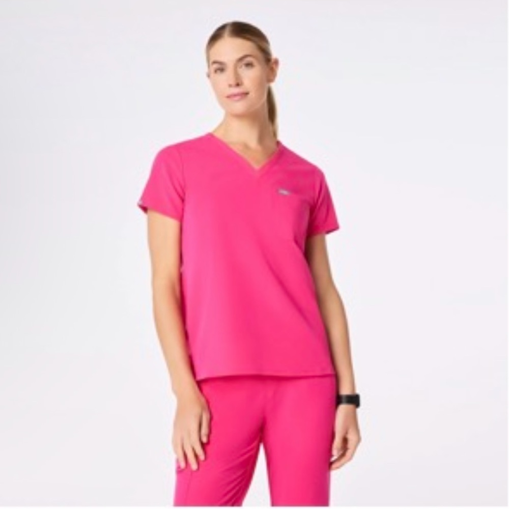Shocking Pink Catarina One-Pocket Scrub Top™ & Zamora Jogger Scrub Pants - Picture 5 of 5